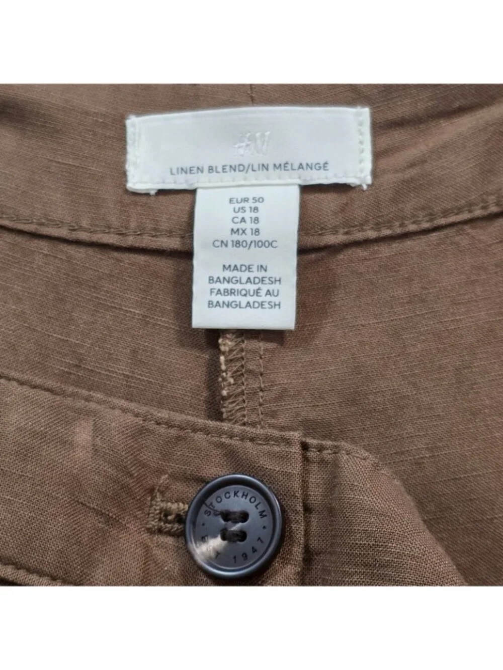 H&M Linen Blend Wide Leg Pant Plus Sz 18 Brown Culottes Pleated Cropped Tailored